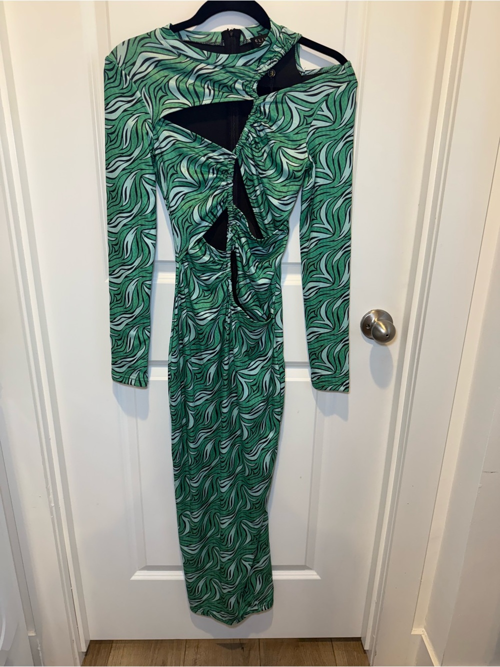 Eliya The Label Cabana Dress Green Abstract Cutout Ruched Maxi Dress Nwt Xs — image 2 of 6